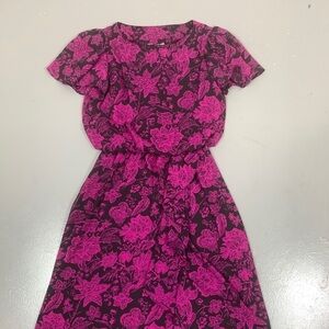 Vintage 7/8 hot pink black floral secretary dress